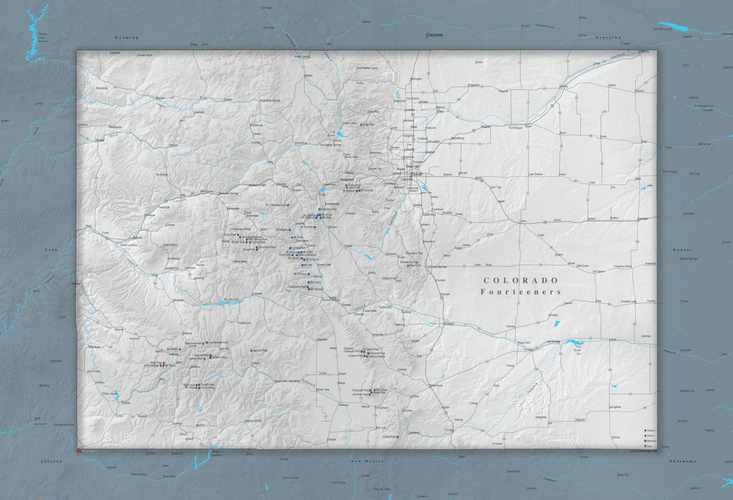 Colorado Fourteeners - Push Pin Map - Pin Trail Maps