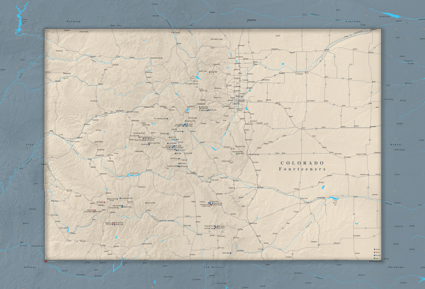 Colorado Fourteeners - Push Pin Map - Pin Trail Maps