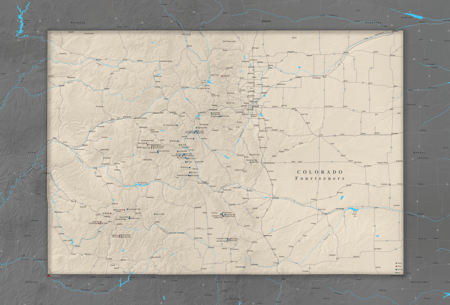 Colorado Fourteeners - Push Pin Map - Pin Trail Maps