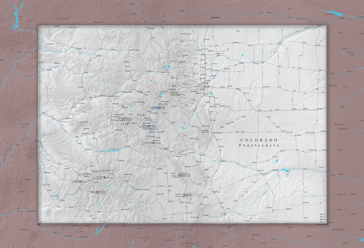 Colorado Fourteeners - Push Pin Map - Pin Trail Maps