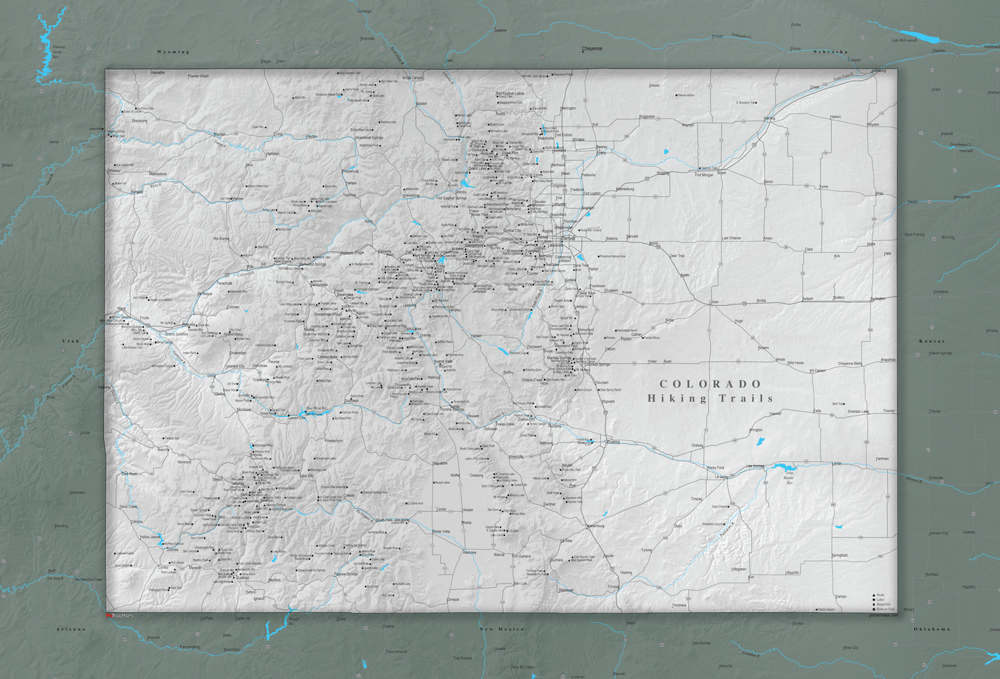 Colorado Hiking Trails - Push Pin Map