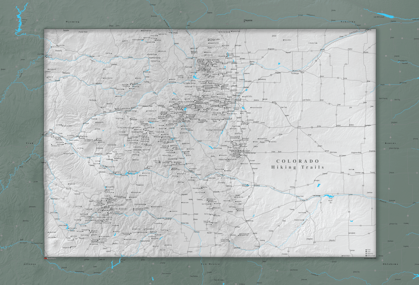 Colorado Hiking Trails - Push Pin Map - Pin Trail Maps