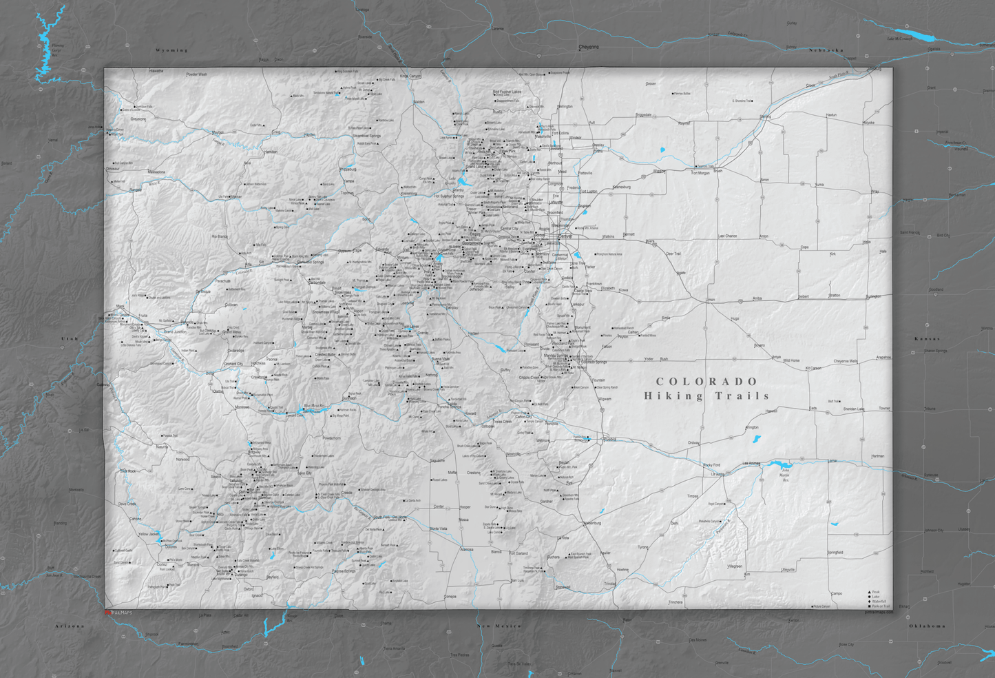 Colorado Hiking Trails - Push Pin Map - Pin Trail Maps