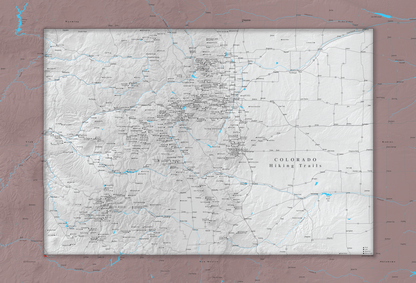 Colorado Hiking Trails - Push Pin Map
