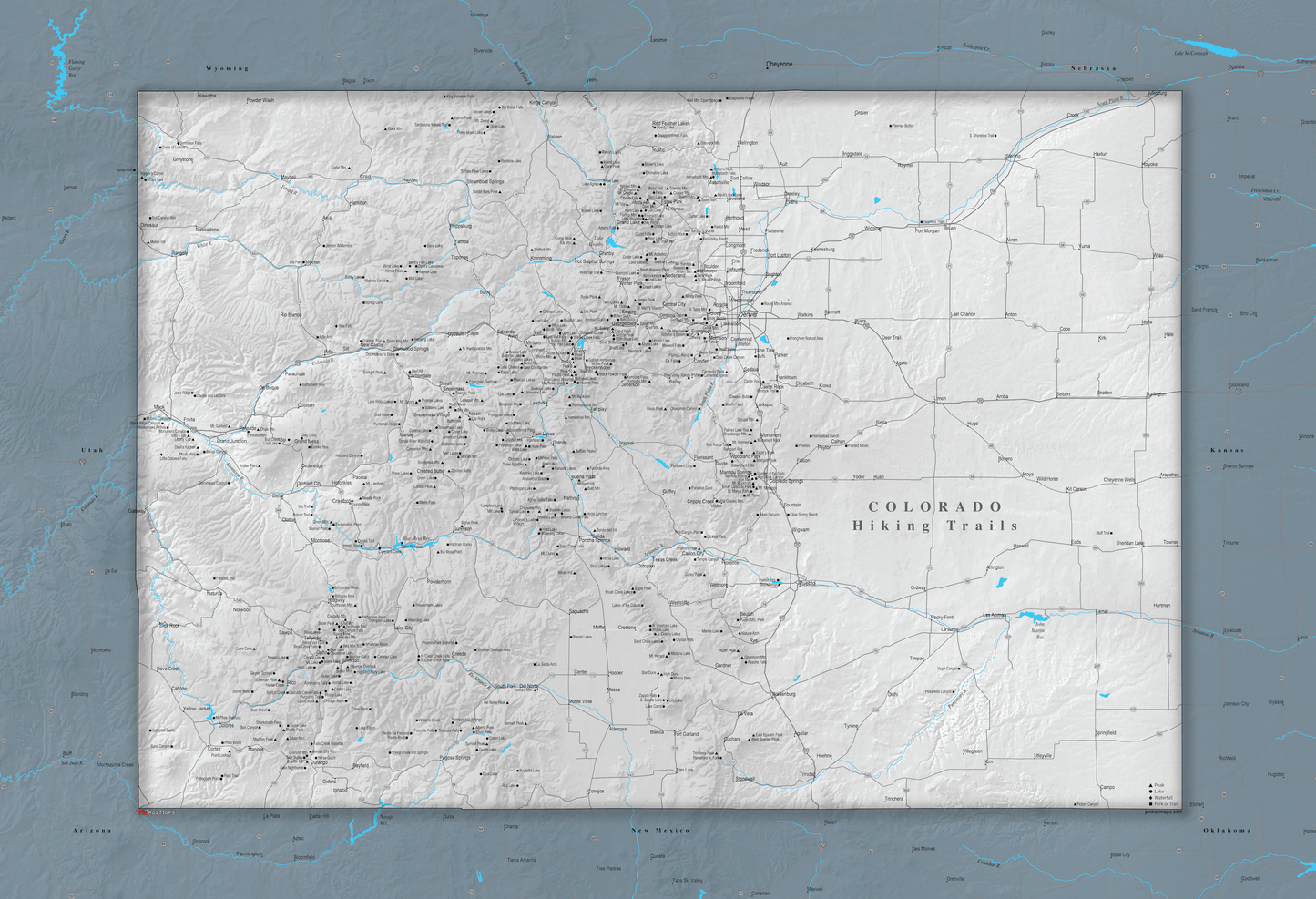 Colorado Hiking Trails - Push Pin Map