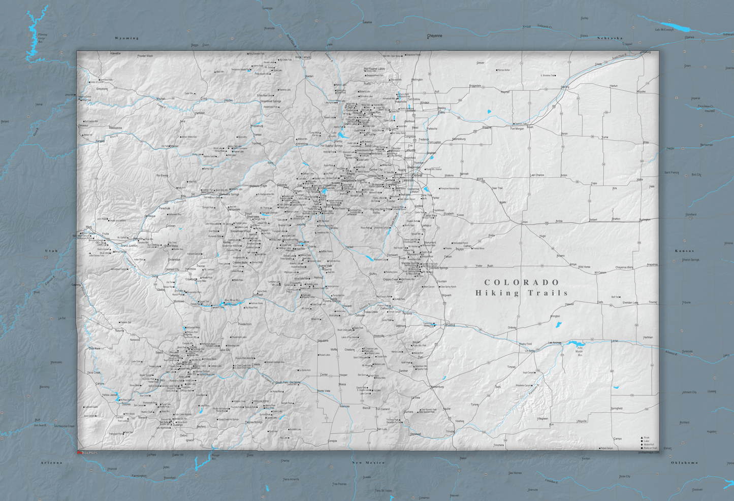 Colorado Hiking Trails - Push Pin Map - Pin Trail Maps