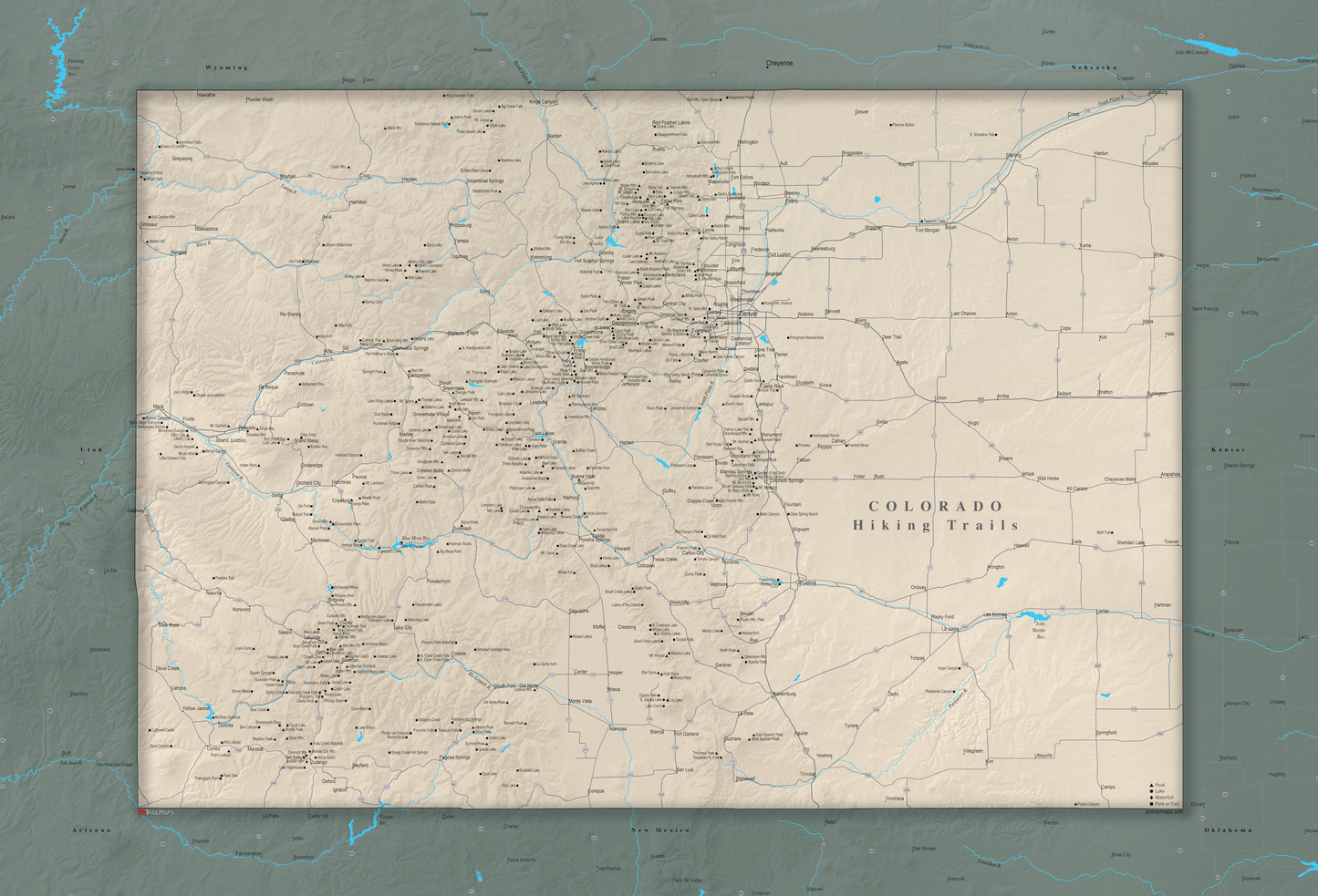 Colorado Hiking Trails - Push Pin Map