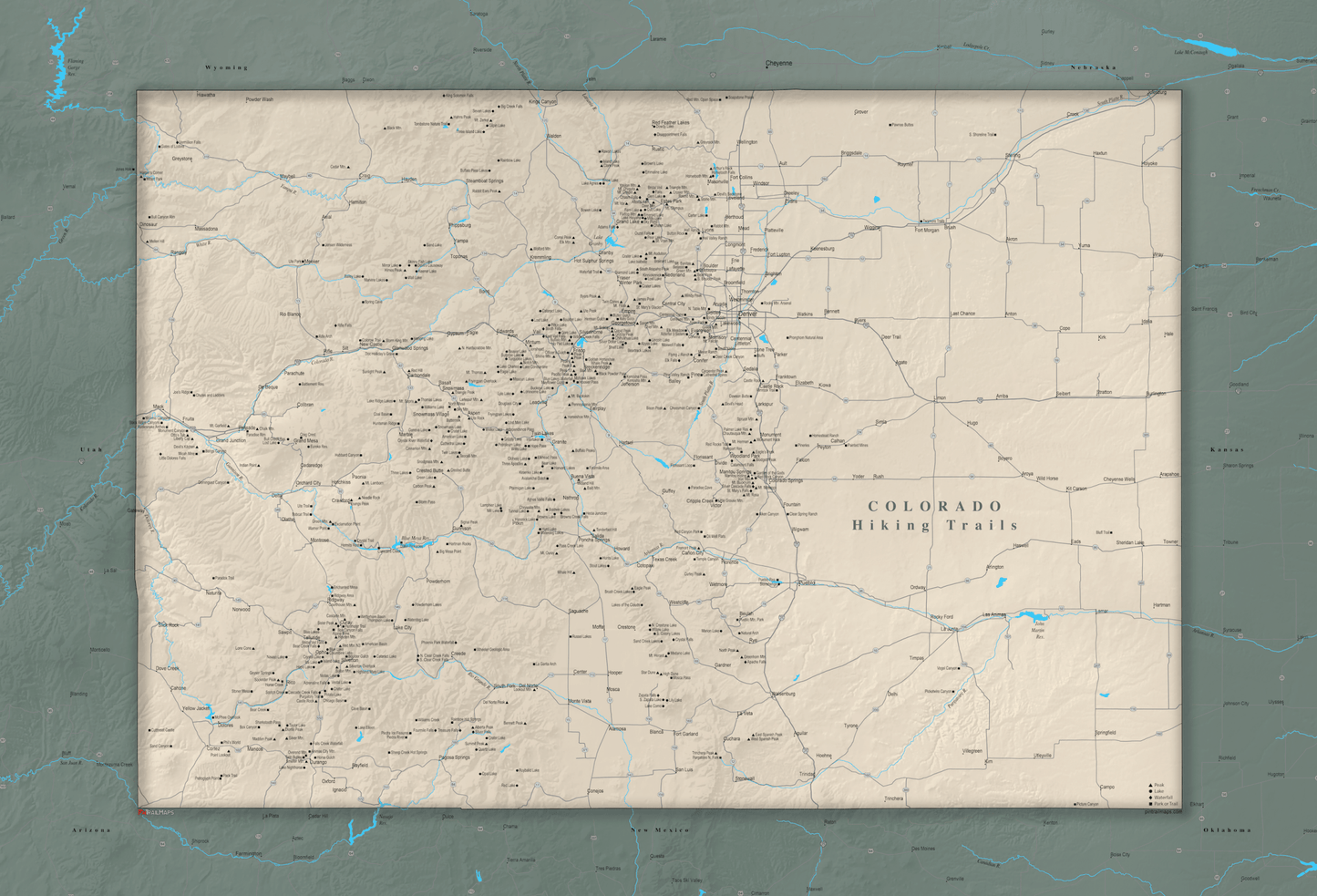 Colorado Hiking Trails - Push Pin Map - Pin Trail Maps