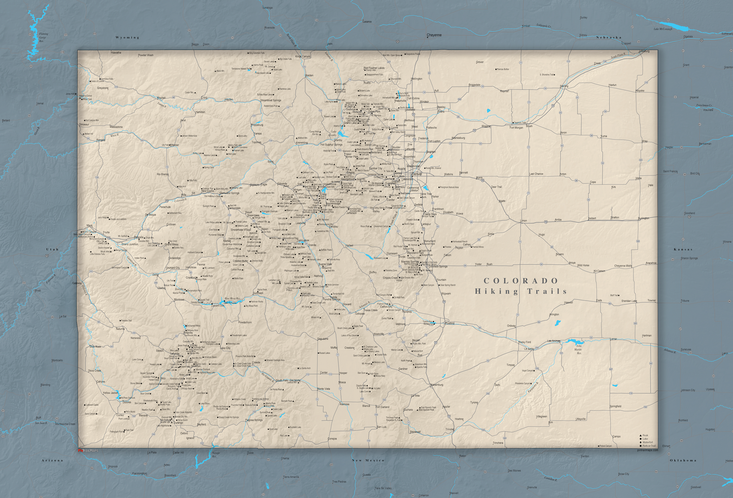 Colorado Hiking Trails - Push Pin Map