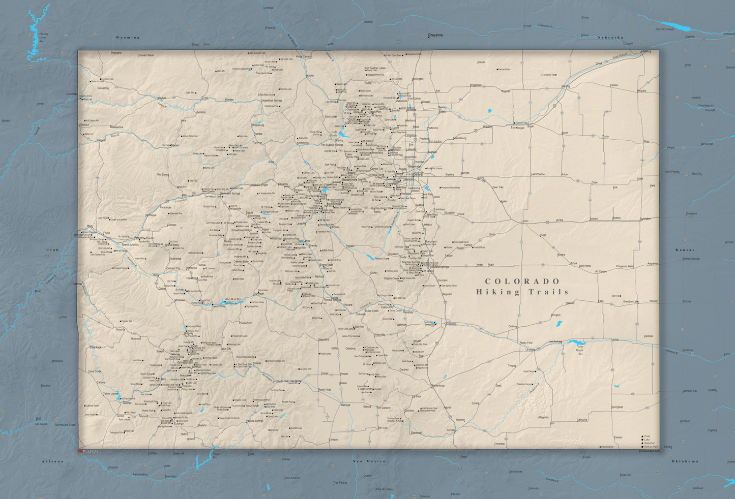 Colorado Hiking Trails - Push Pin Map - Pin Trail Maps