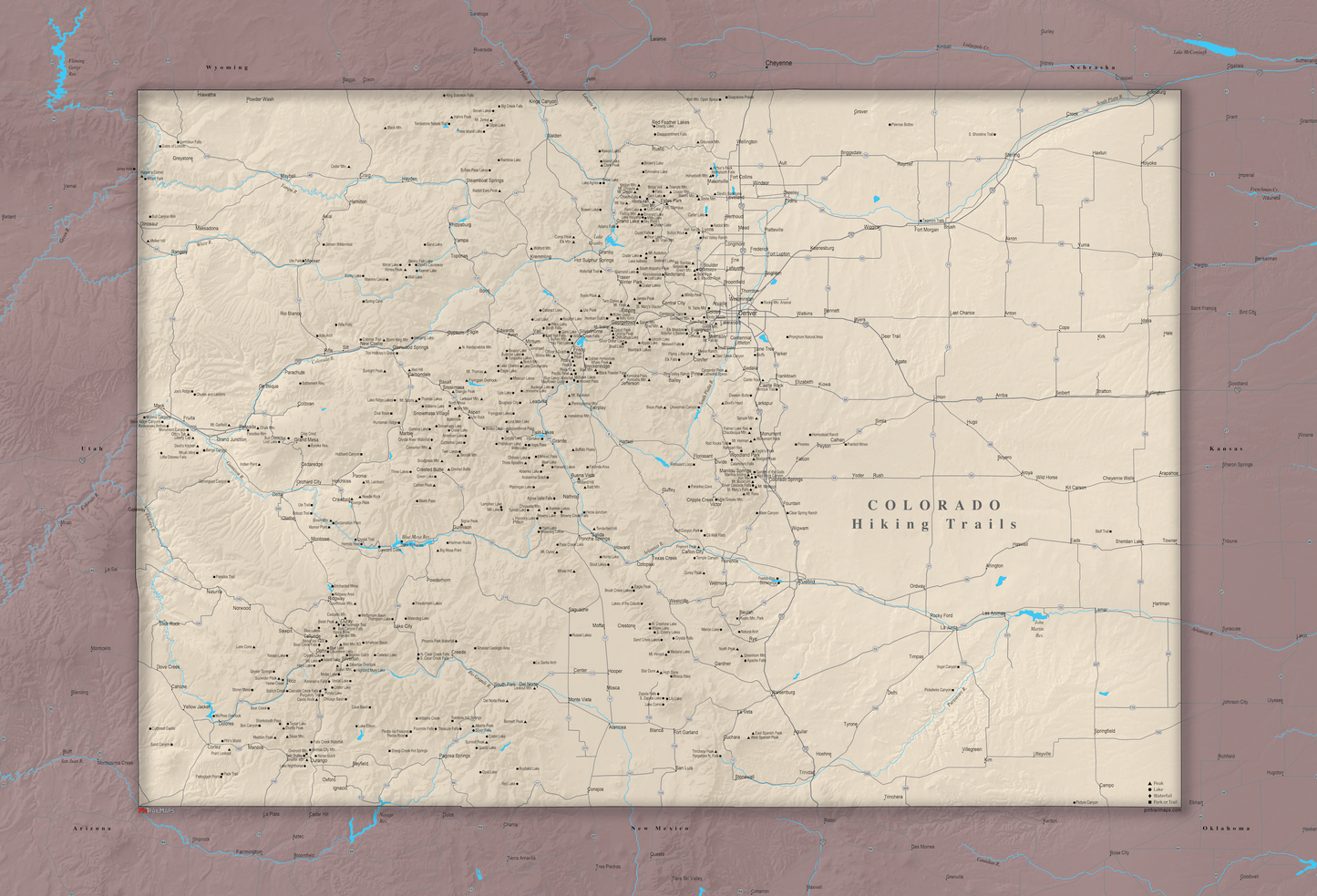 Colorado Hiking Trails - Push Pin Map