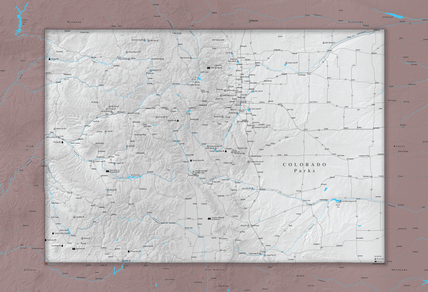Colorado National and State Parks - Push Pin Map - Pin Trail Maps