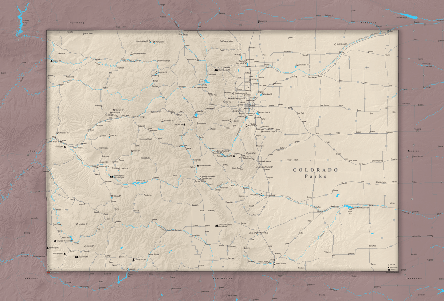 Colorado National and State Parks - Push Pin Map - Pin Trail Maps