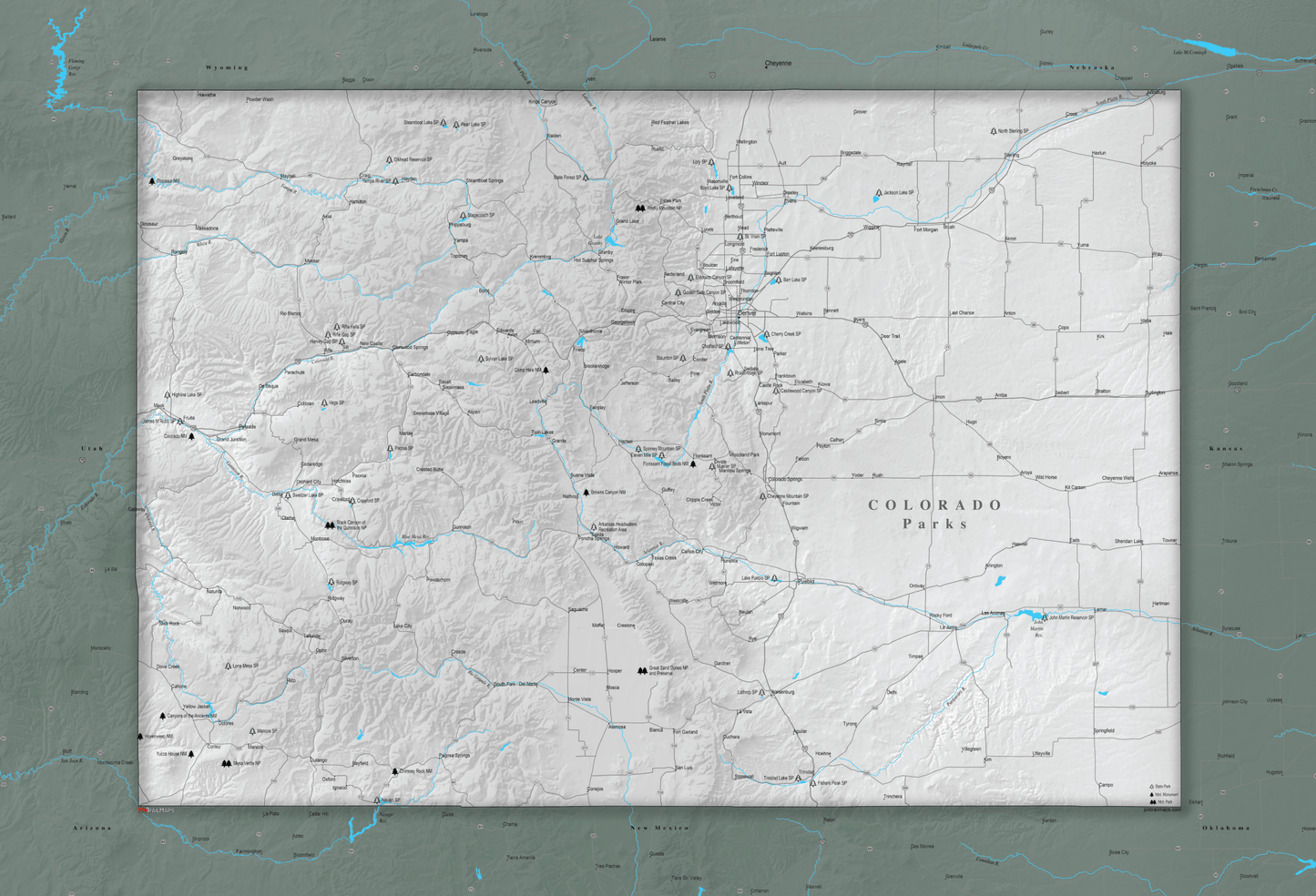 Colorado National and State Parks - Push Pin Map - Pin Trail Maps