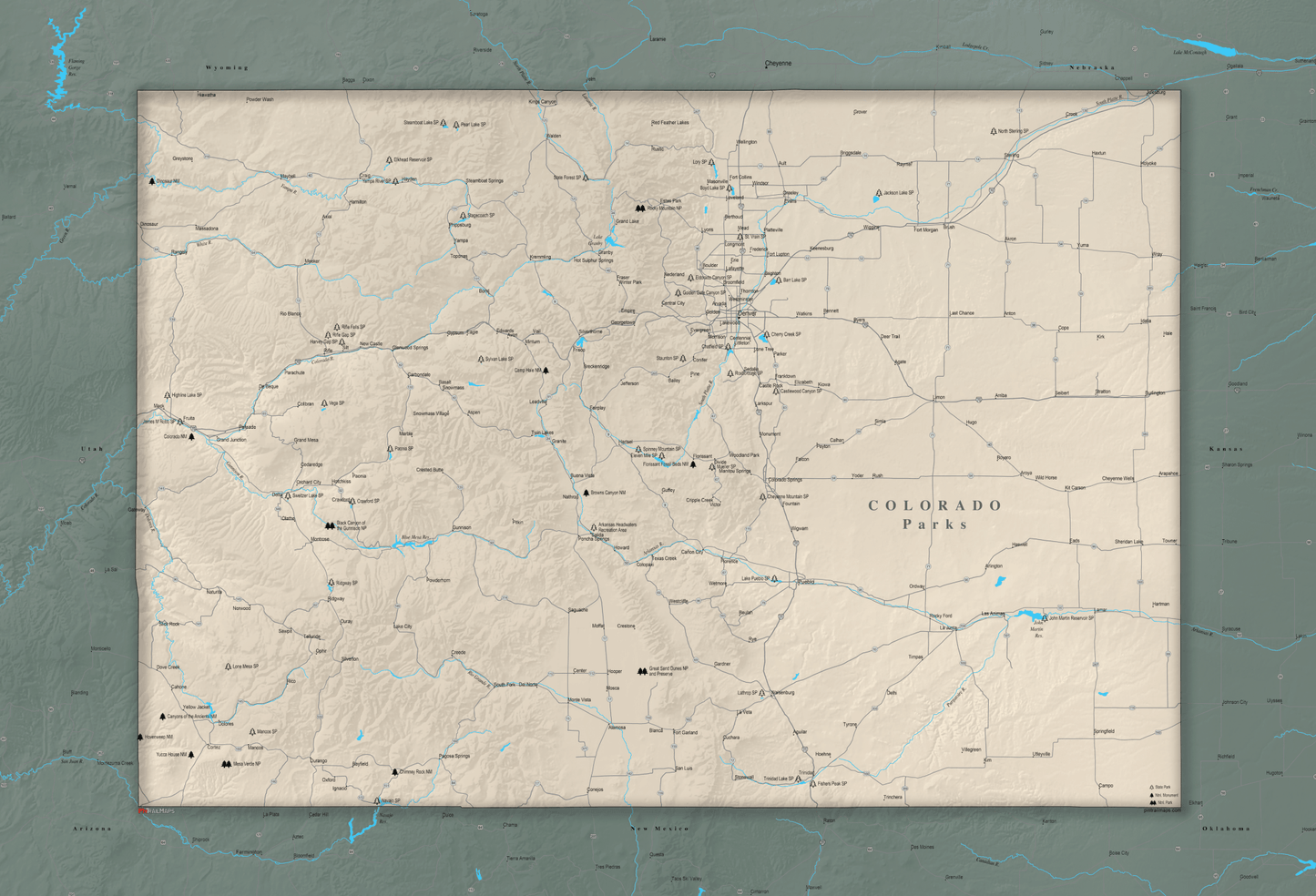 Colorado National and State Parks - Push Pin Map - Pin Trail Maps