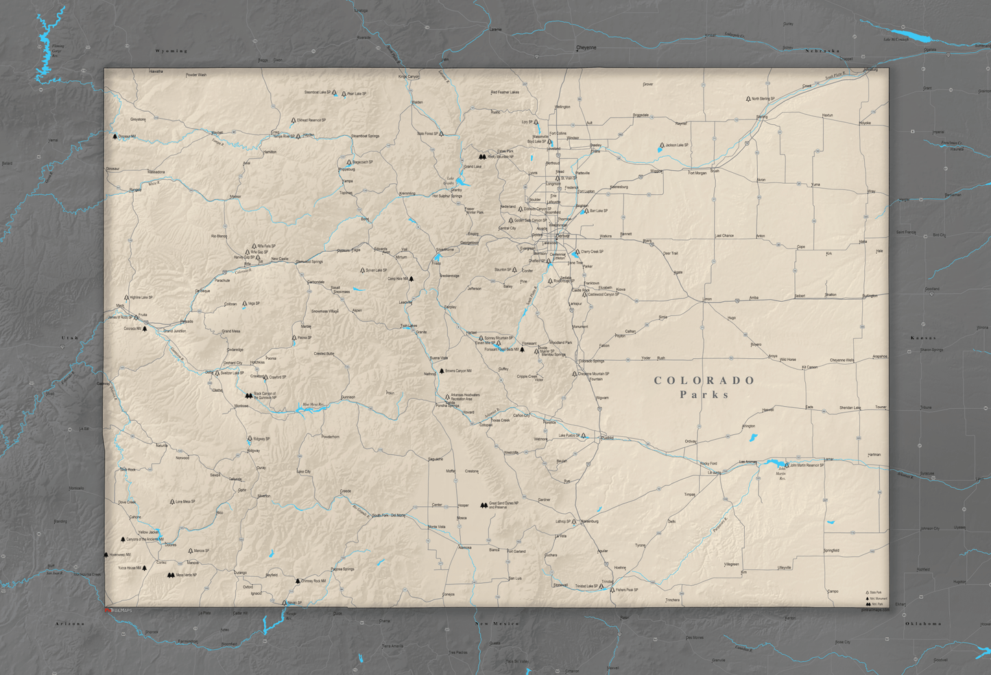 Colorado National and State Parks - Push Pin Map - Pin Trail Maps