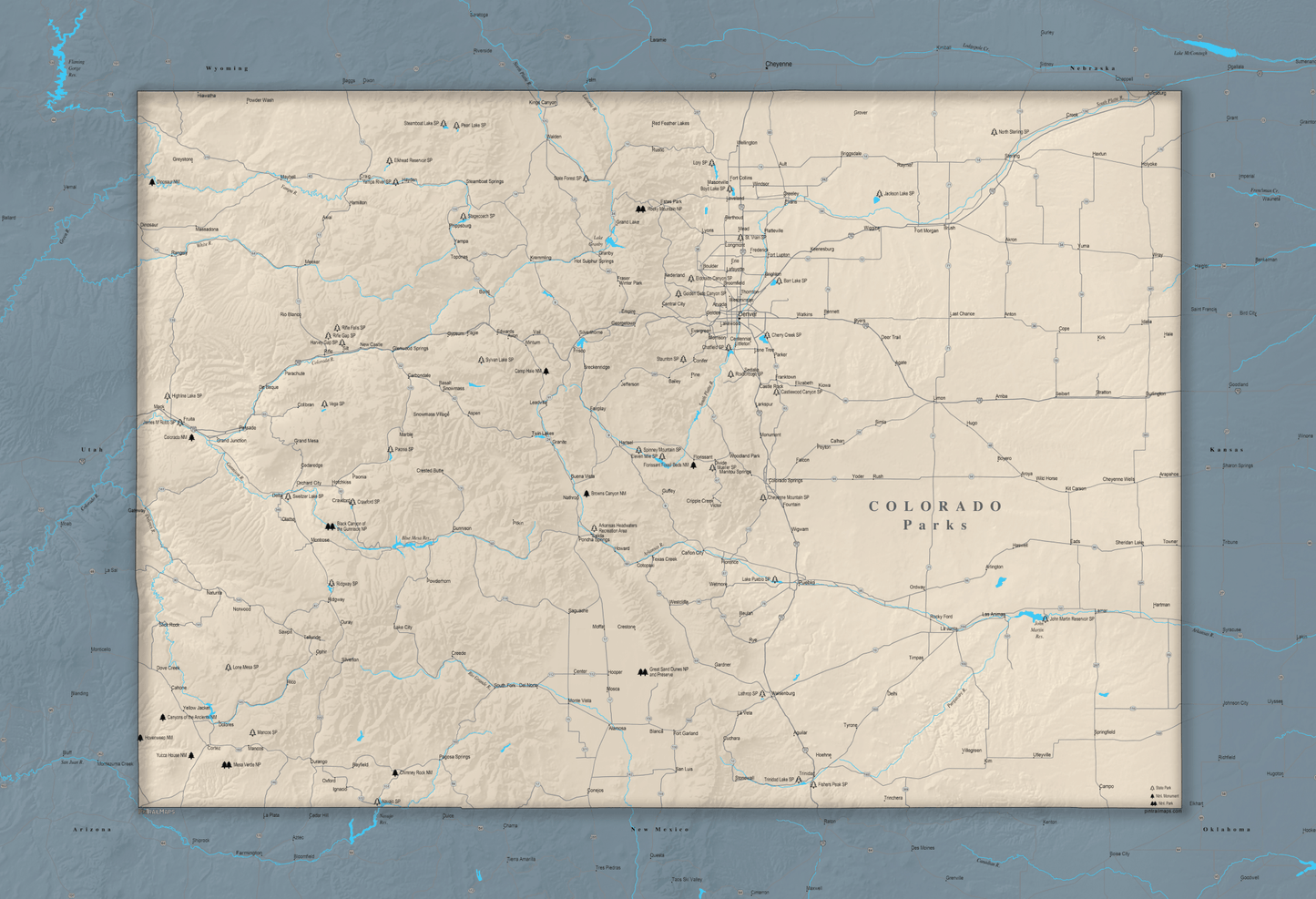Colorado National and State Parks - Push Pin Map - Pin Trail Maps