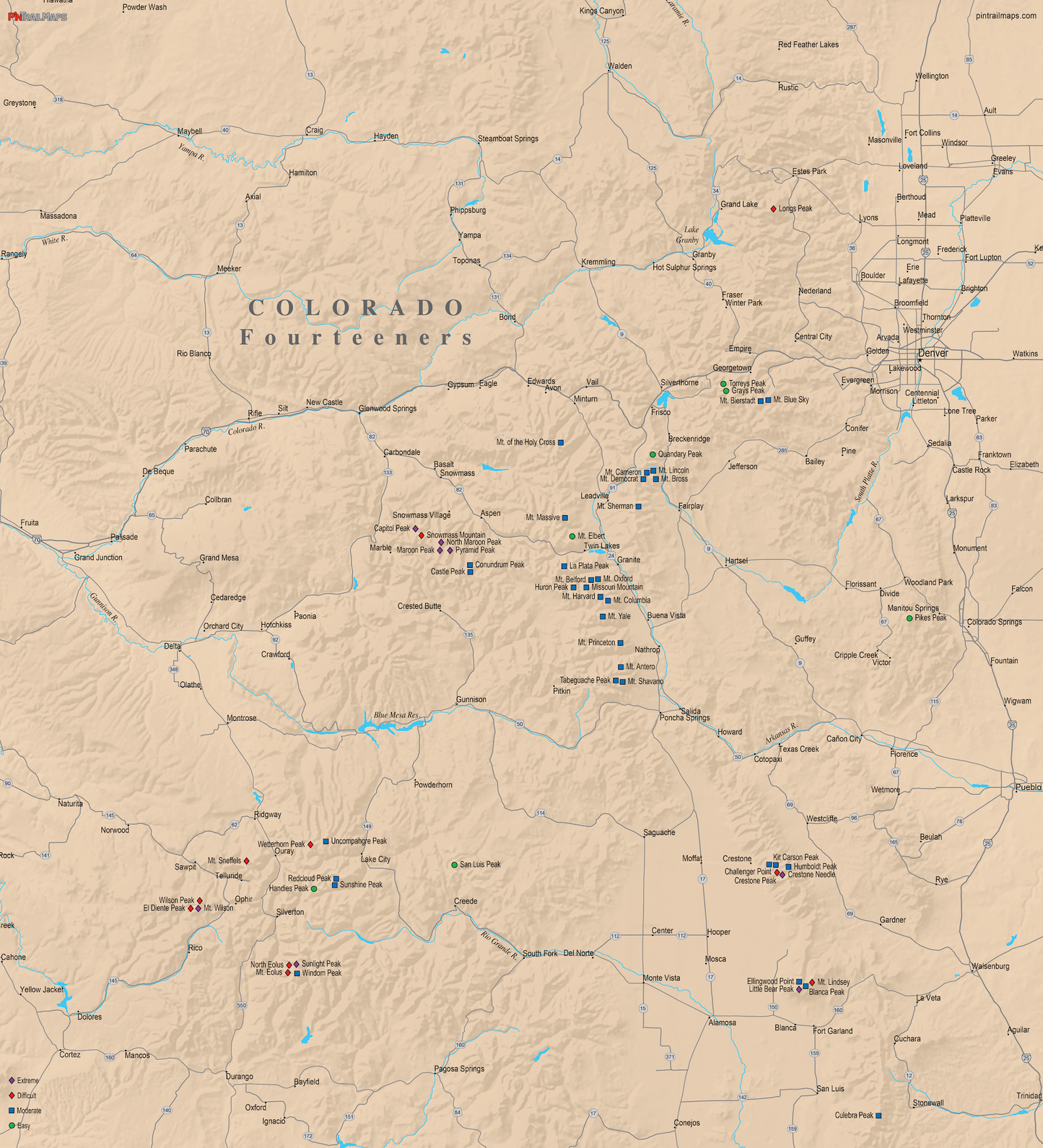 Colorado Fourteeners - Push Pin Map