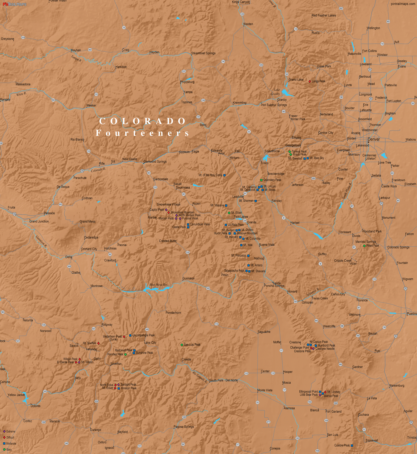 Colorado Fourteeners - Push Pin Map