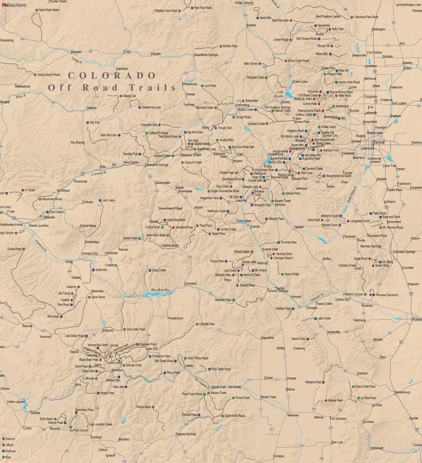 Colorado Off Road Trails - Push Pin Map