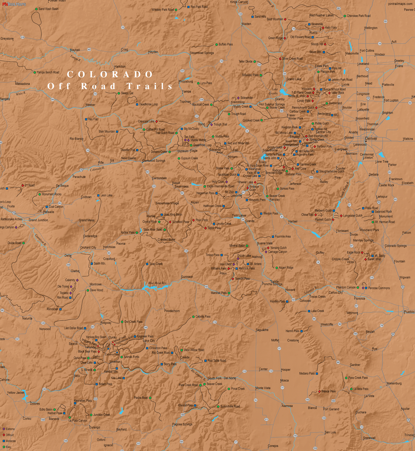 Colorado Off Road Trails - Push Pin Map