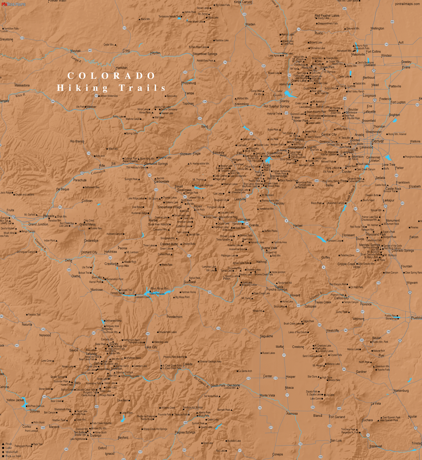 Colorado Hiking Trails - Push Pin Map
