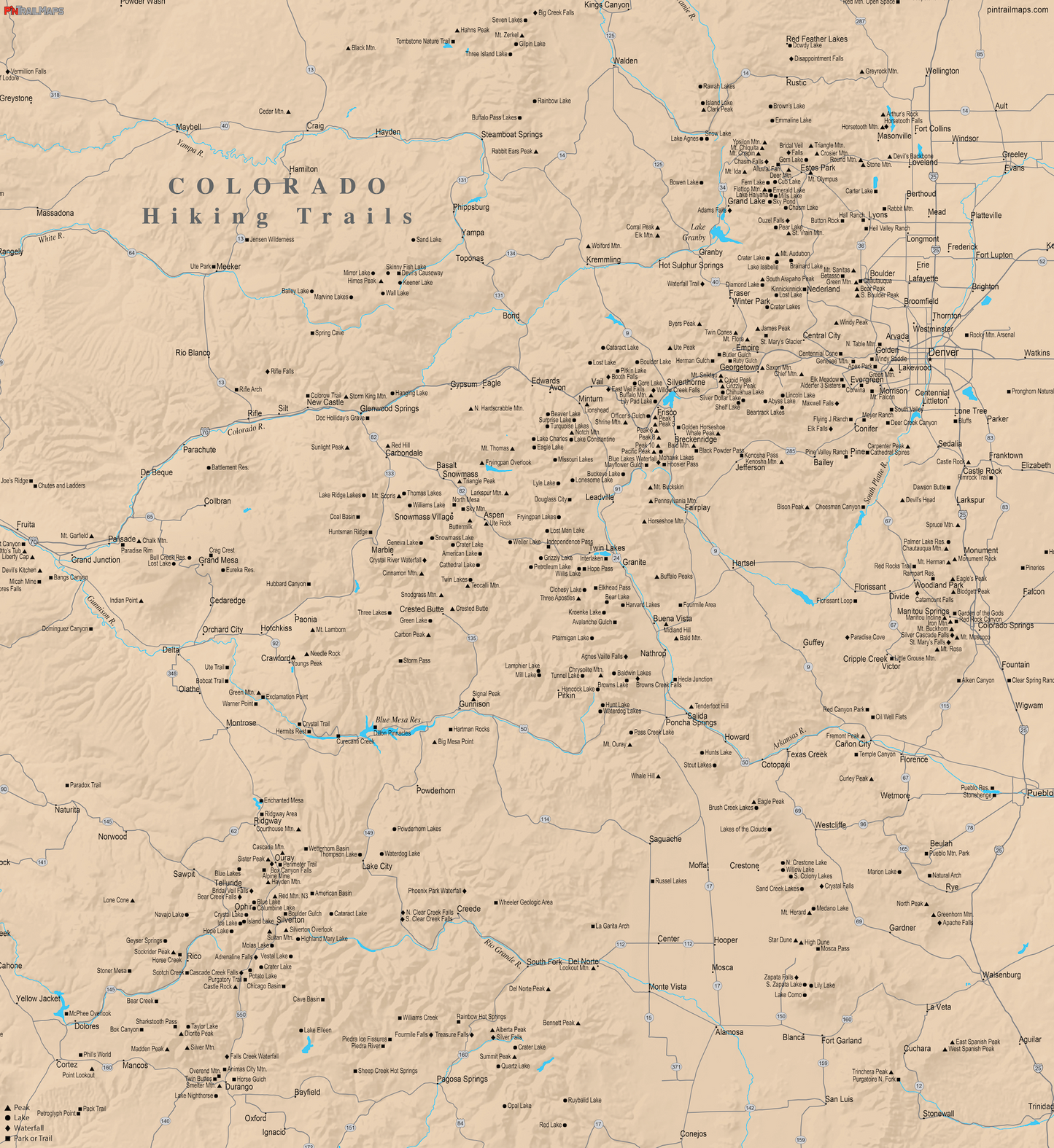 Colorado Hiking Trails - Push Pin Map