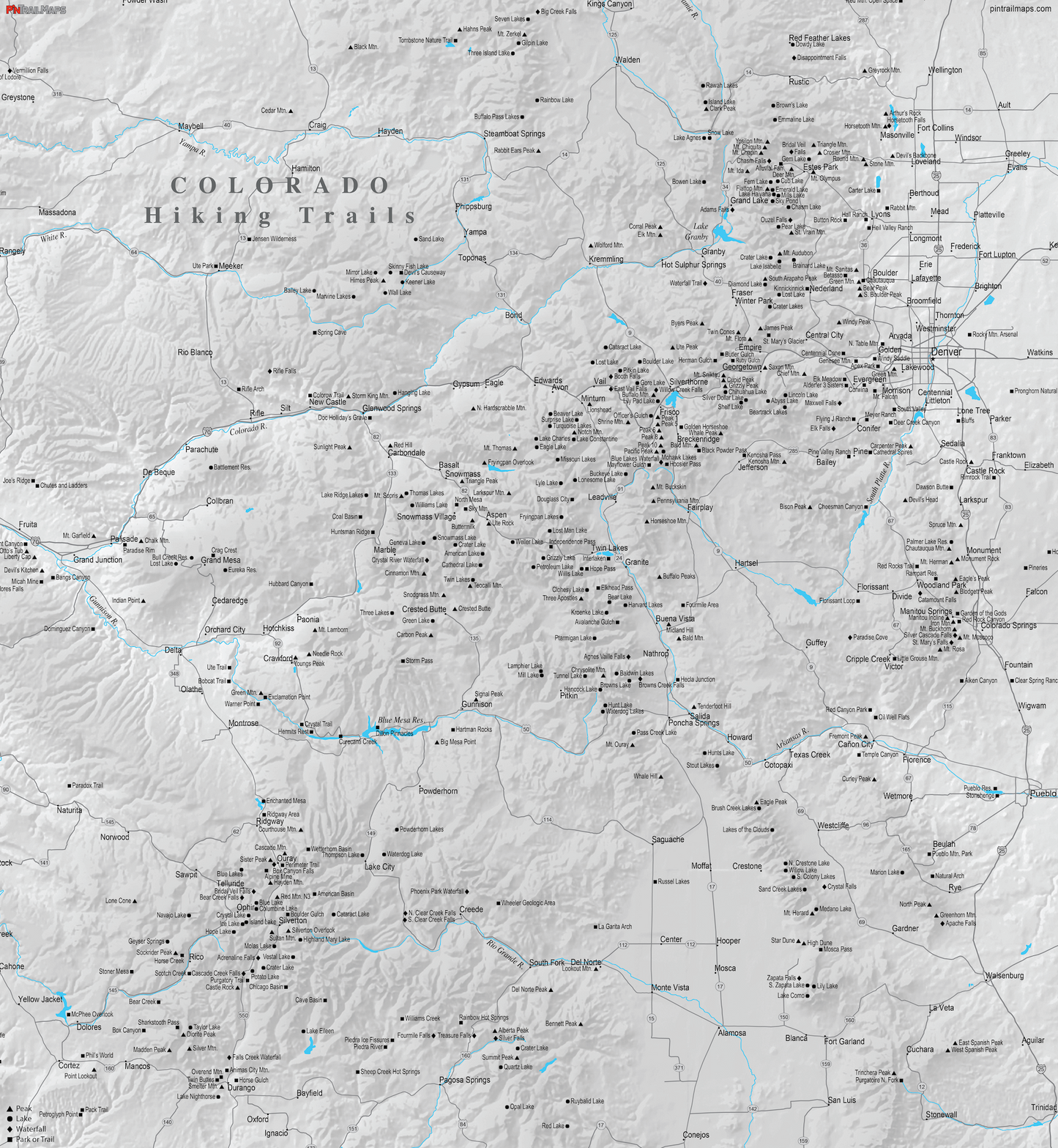 Colorado Hiking Trails - Push Pin Map