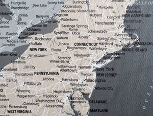 United States with Cities and Roads - Push Pin Map