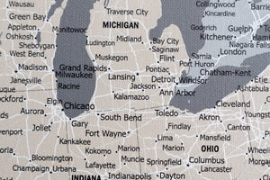 United States with Cities and Roads - Push Pin Map