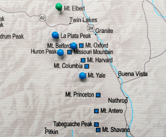 Colorado Fourteeners - Push Pin Map