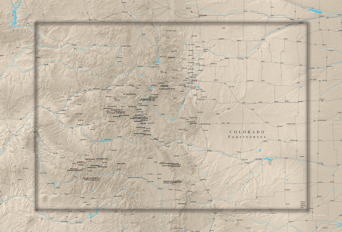 Colorado Fourteeners - Push Pin Map