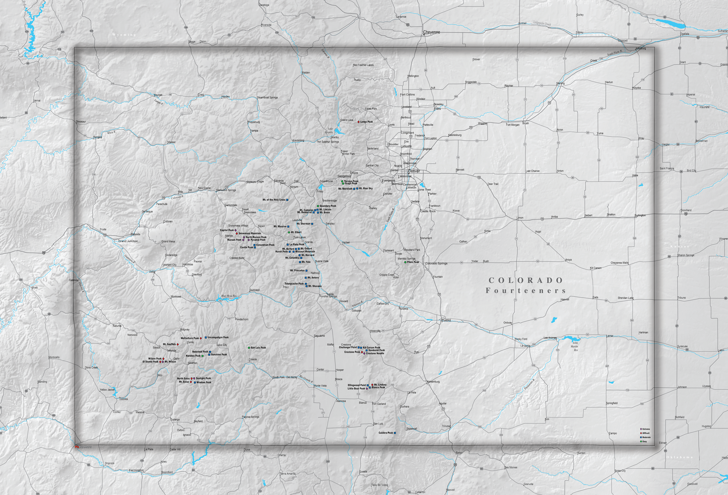 Colorado Fourteeners - Push Pin Map