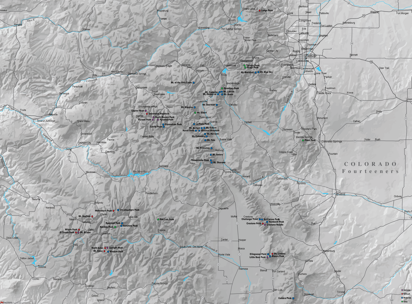 Colorado Fourteeners - Push Pin Map