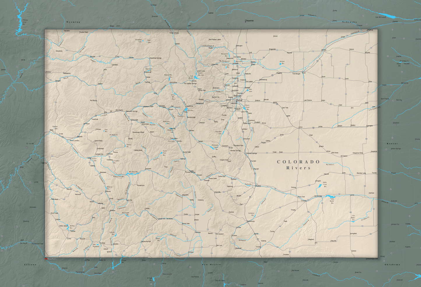 Colorado Rivers - Push Pin Map