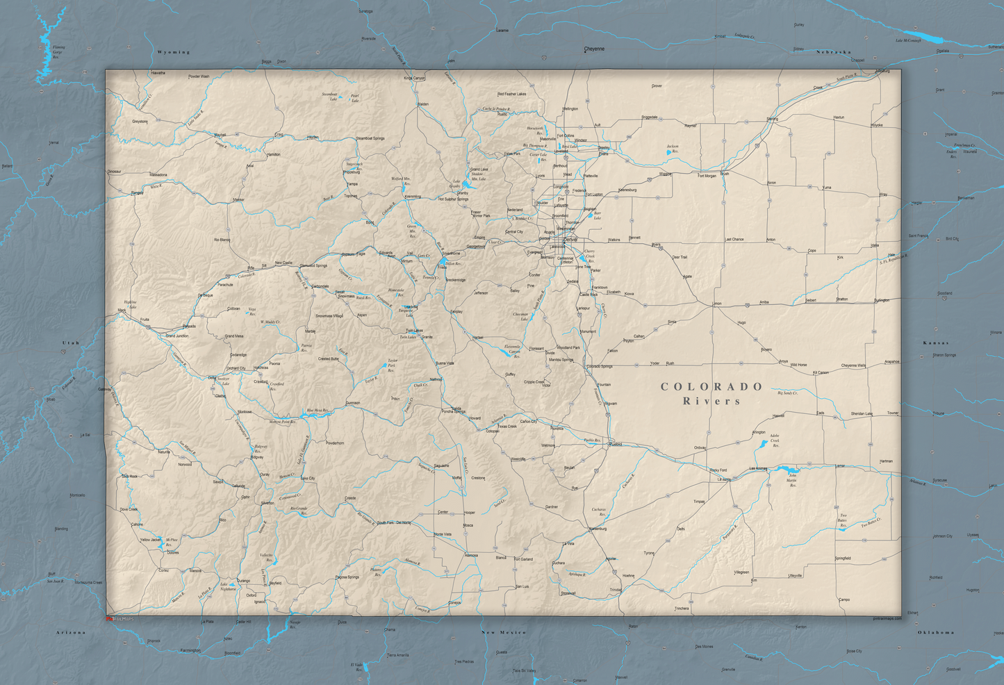 Colorado Rivers - Push Pin Map