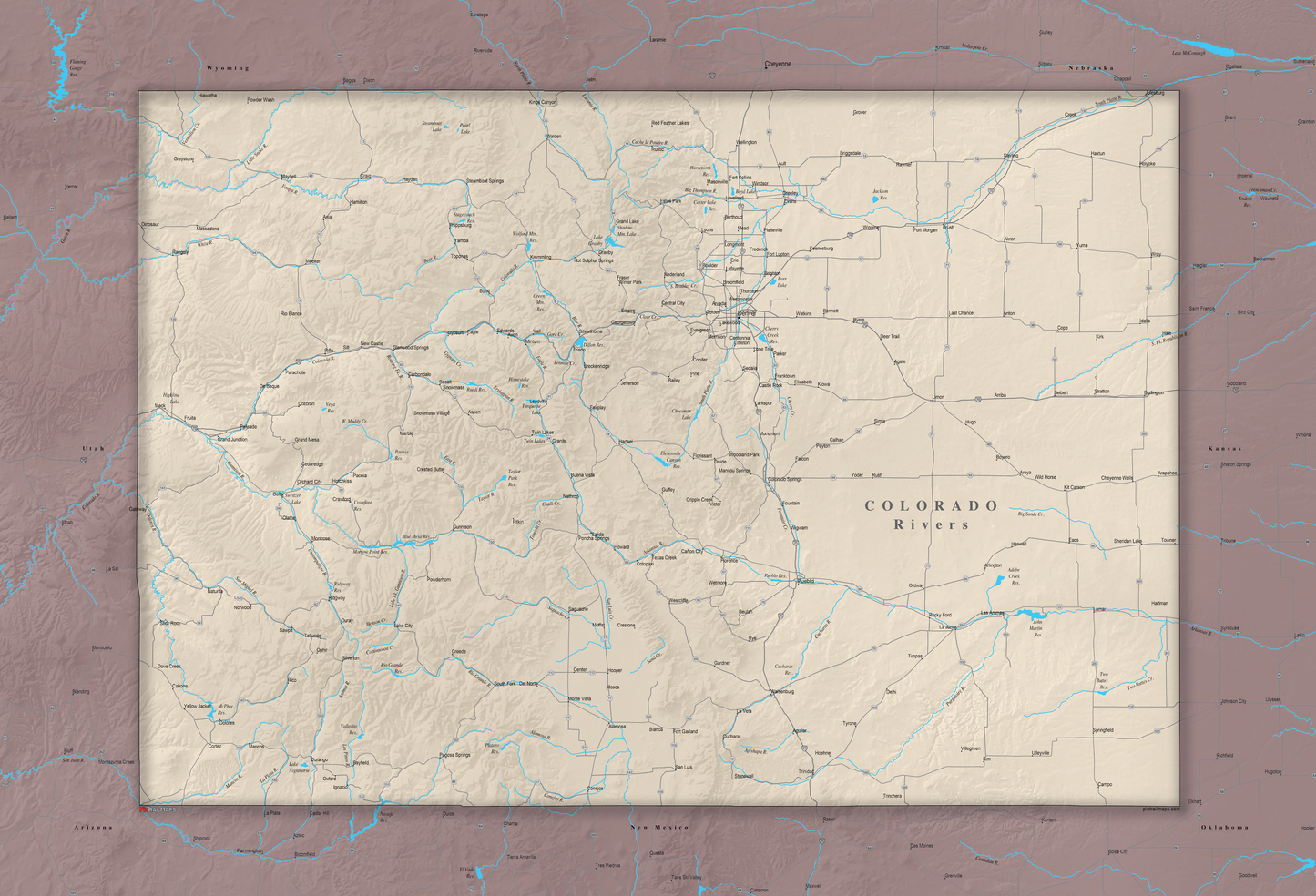 Colorado Rivers - Push Pin Map