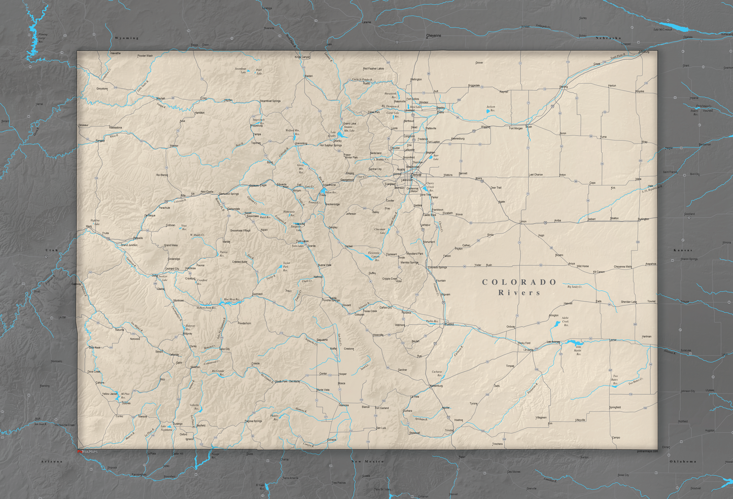 Colorado Rivers - Push Pin Map