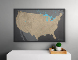 United States with Geographical Features - Push Pin Map