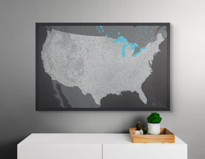 United States with Geographical Features - Push Pin Map
